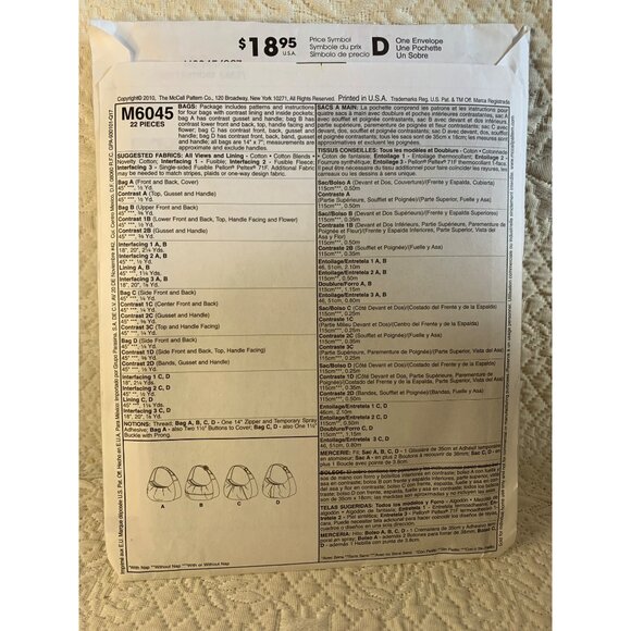 McCall's Misses Handbag Sewing Pattern M6045 - uncut - Picture 3 of 9